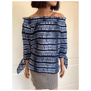 Michael Kors Women's Chambray Ruffled Tie Sleeve Blouse Blue Size Small *NEW*